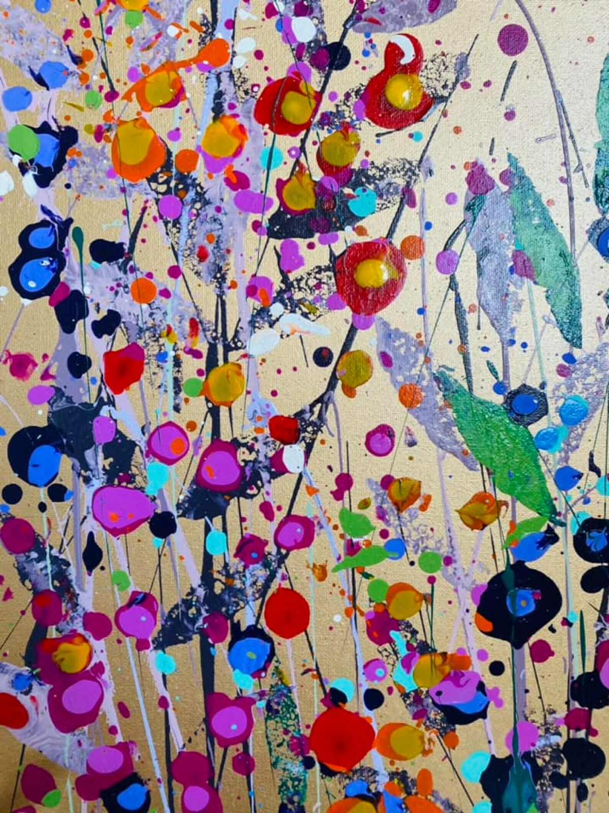 Juliet…Hand Painted Original Gold Floral Art On Canvas 80cm X 60cm photo Art