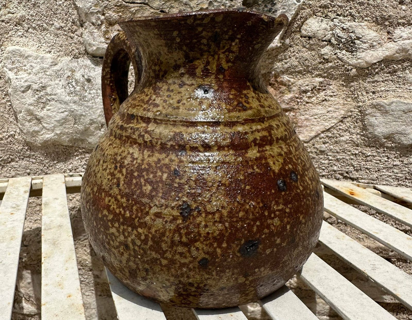 French Stoneware Pottery Pitcher, 1960's Ceramic Pot Vase Laborne Signed F.Baudat photo furniture