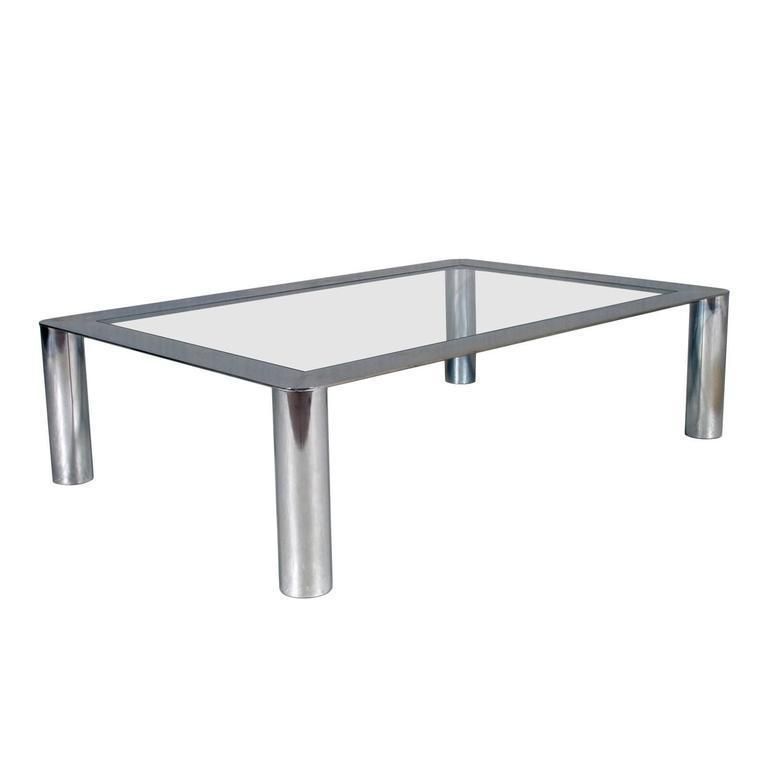 Mid Century Coffee Table Chromed Steel, Crystal Top, Frattini Per Cassina Manner photo furniture