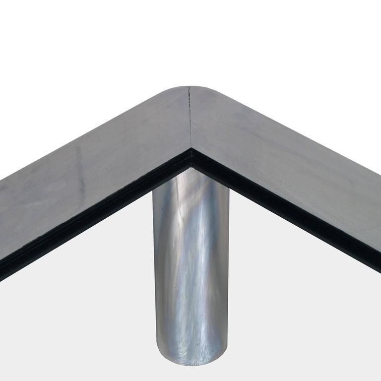 Mid Century Coffee Table Chromed Steel, Crystal Top, Frattini Per Cassina Manner photo for sale