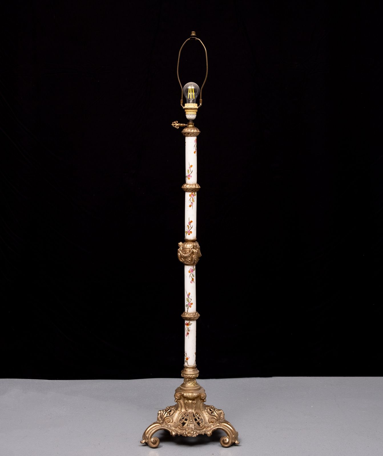 Lighting Zsolnay Porcelain Gilt Metal Porcelain Floor Lamp 1870s Hungarian photo