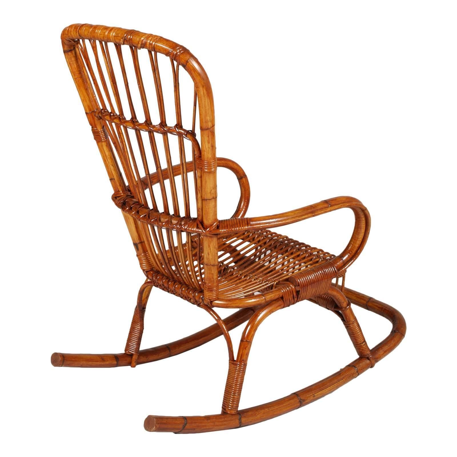 Italian Mid Century Modern Bamboo Rocking Chair Attributable Vittorio Bonacina photo for sale