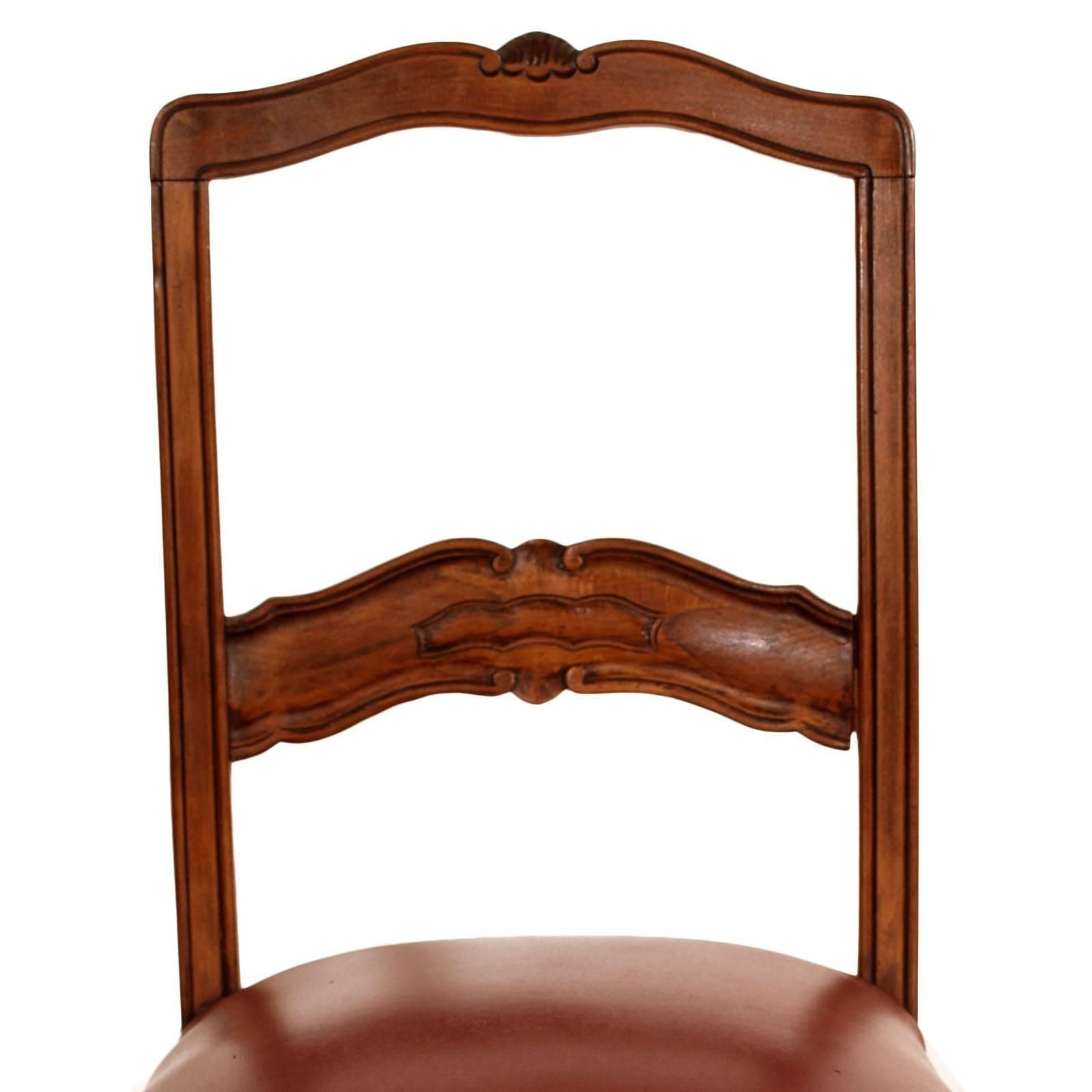Age Art Nouveau Neoclassical Pair Of Chairs Hand Carved Walnut Leather Seat photo furniture