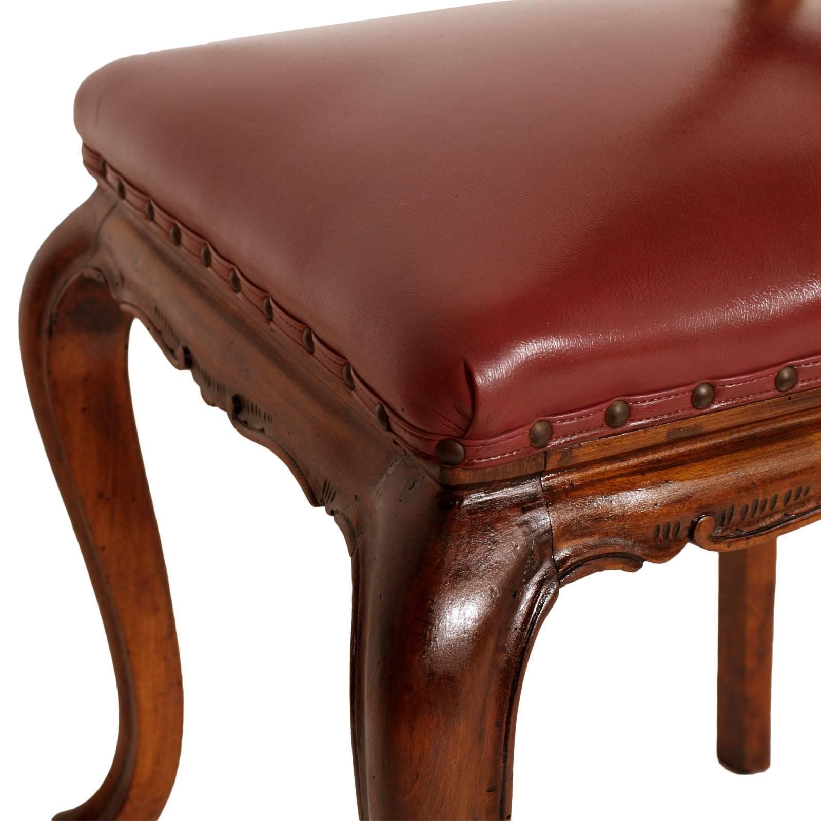 Age Art Nouveau Neoclassical Pair Of Chairs Hand Carved Walnut Leather Seat photo buy