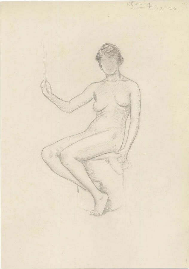 Lorna Bing (1897 1993) 1920 Graphite Drawing, Seated Female Nude photo furniture