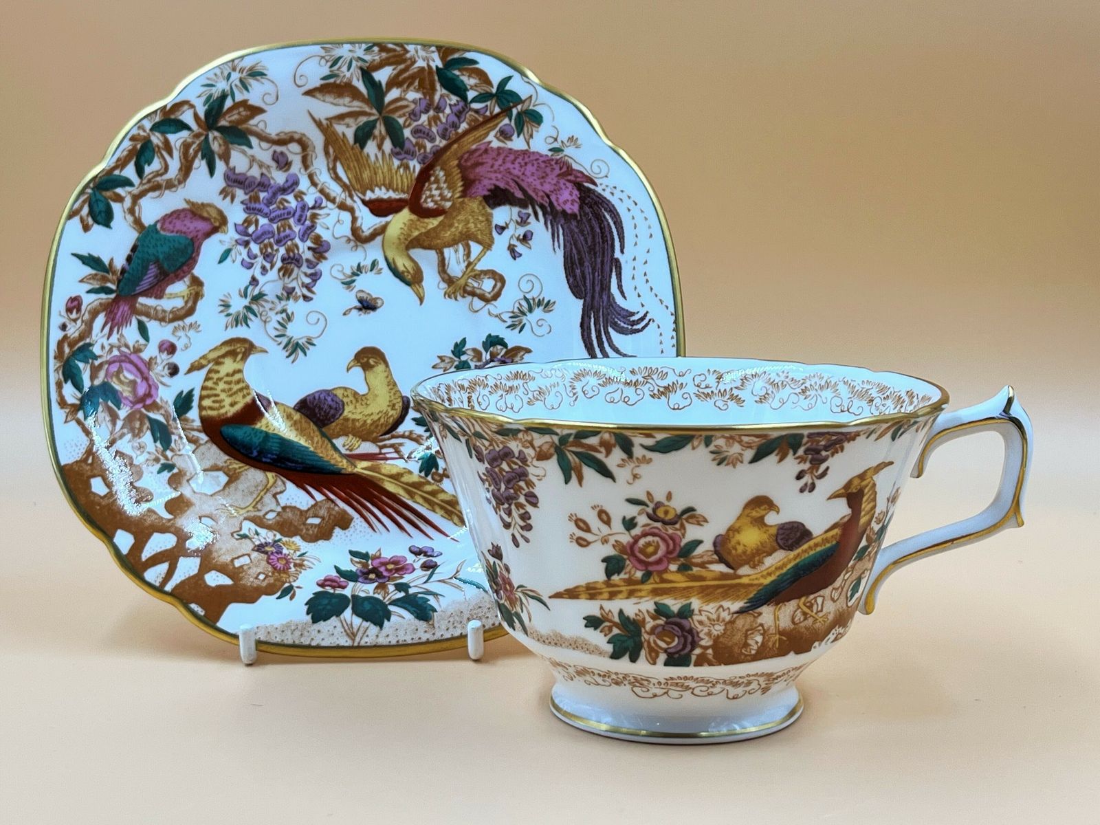 Royal Crown Derby China Olde Avesbury Square Chelsea Shape Large Breakfast Tea Cup And Saucer Duo. A73. 1st Quality.