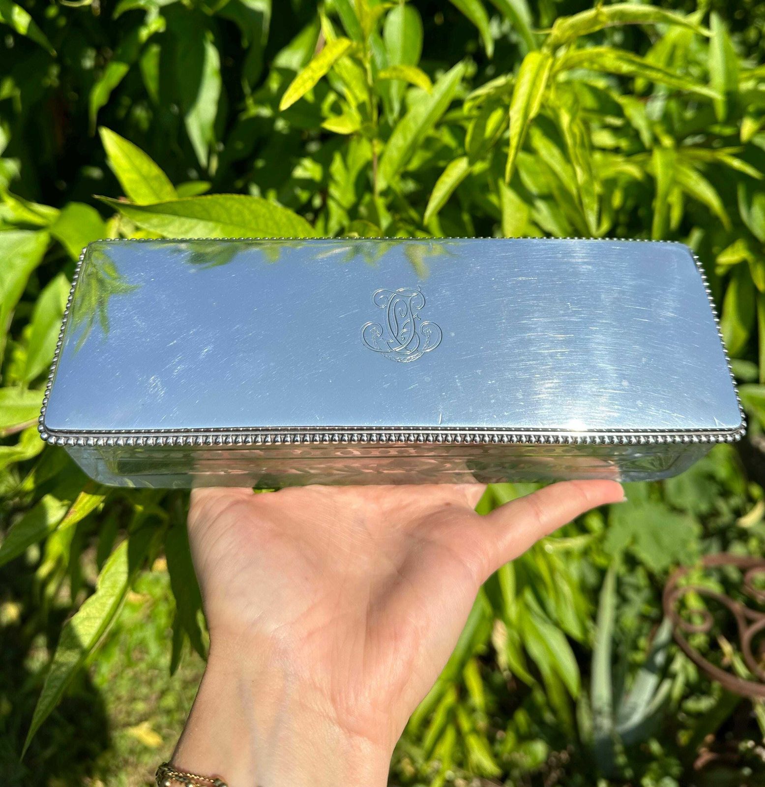 Antique Crystal And Silver Lidded Box, French Vanity Or Bathroom Set, Jewelry Casket photo vintage
