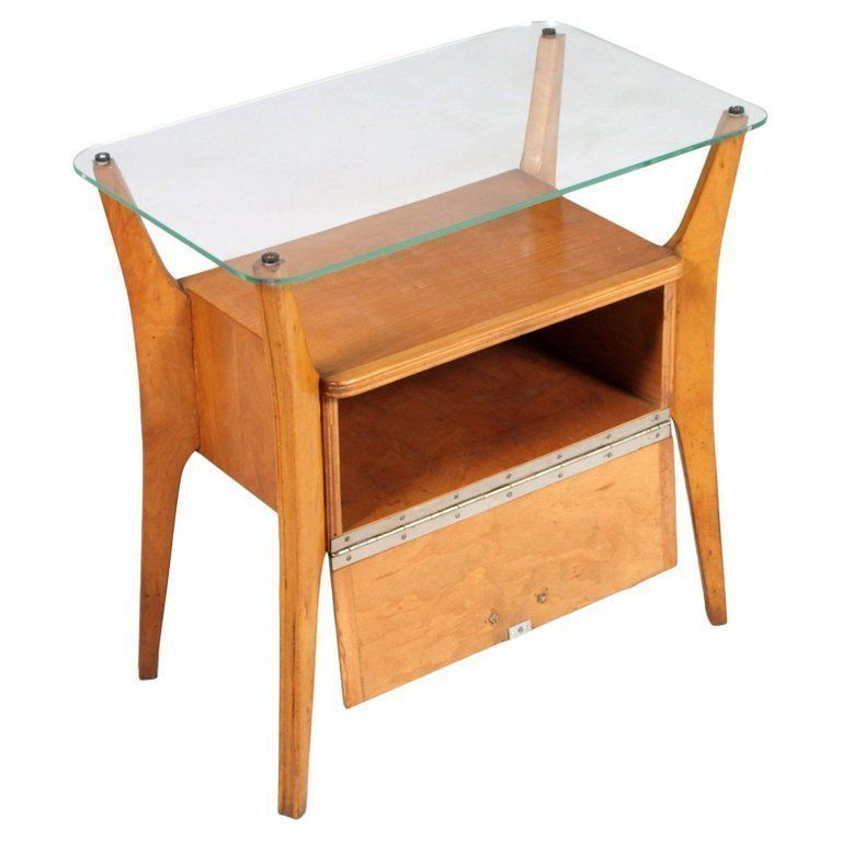 1940s Cantù Nightstand Table Gio Ponti Attributable In Walnut, Maple Crystal Top photo for sale