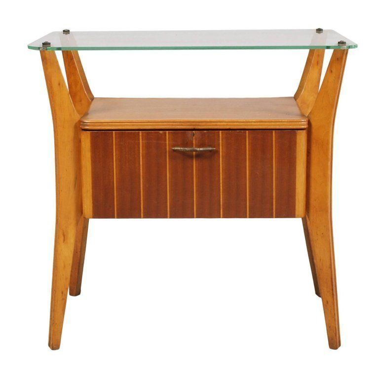 1940s Cantù Nightstand Table Gio Ponti Attributable In Walnut, Maple Crystal Top photo 4005.2