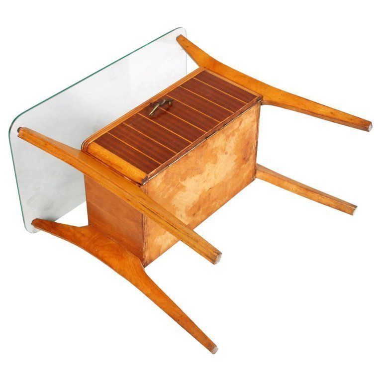 1940s Cantù Nightstand Table Gio Ponti Attributable In Walnut, Maple Crystal Top photo vinterior