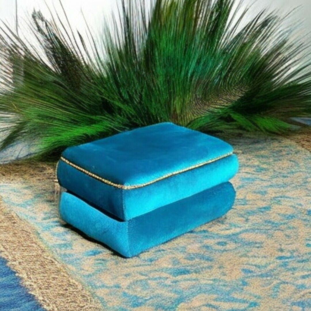 Vintage Velvet Ottomann In Peacock Blue photo vintage