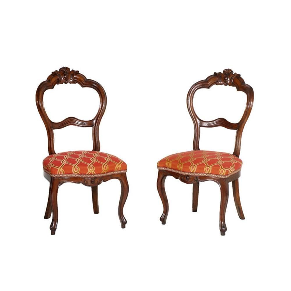 Mid 19th Century Entrance Side Chairs, Baroque Style Louis Philippe, In Walnut photo furniture