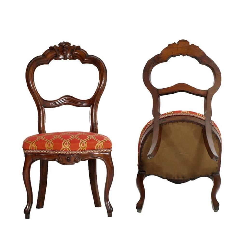 Mid 19th Century Entrance Side Chairs, Baroque Style Louis Philippe, In Walnut photo Furniture
