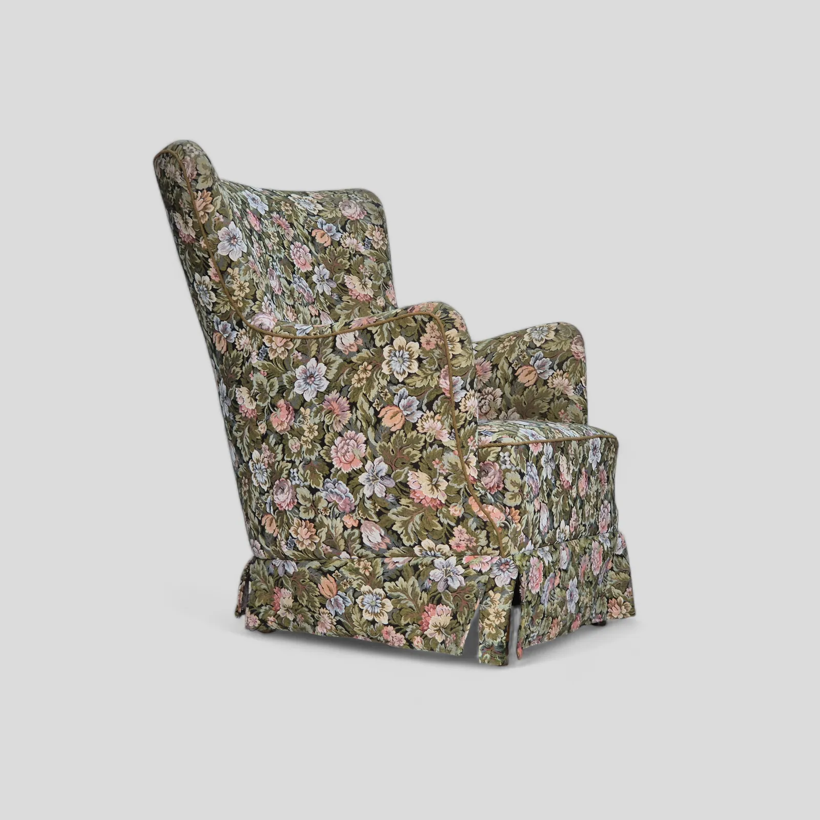 1970s, Danish Armchair, Reupholstered, Flowers Furniture Fabric.