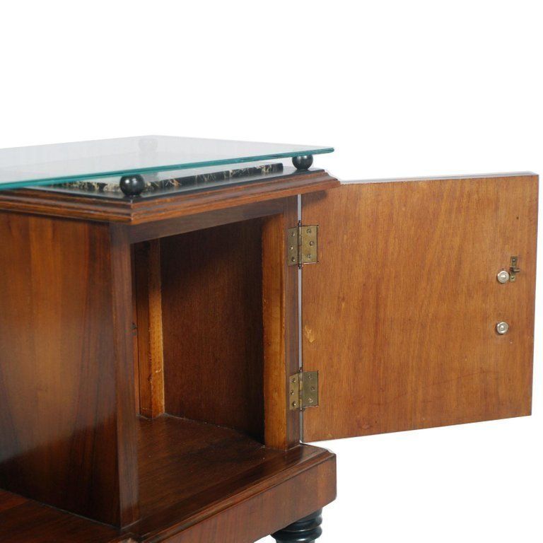 Early 20th Century Console, Tv Stand, Burl & Ebonized Walnut, Marble, Glass Top photo for sale