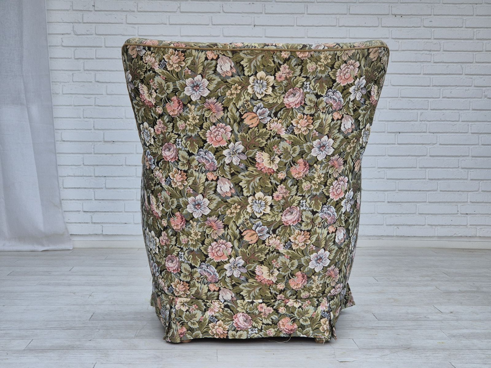1970s, Danish Armchair, Reupholstered, Flowers Furniture Fabric. photo 1170.0