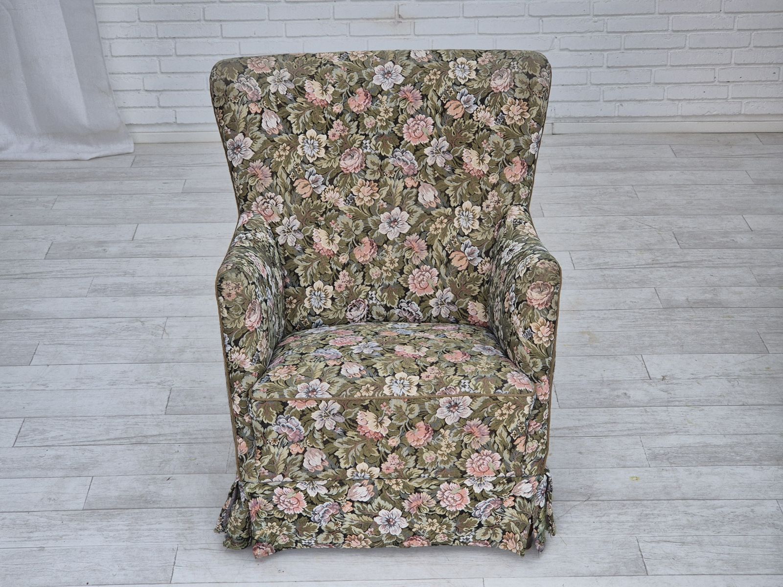 1970s, Danish Armchair, Reupholstered, Flowers Furniture Fabric. photo buy