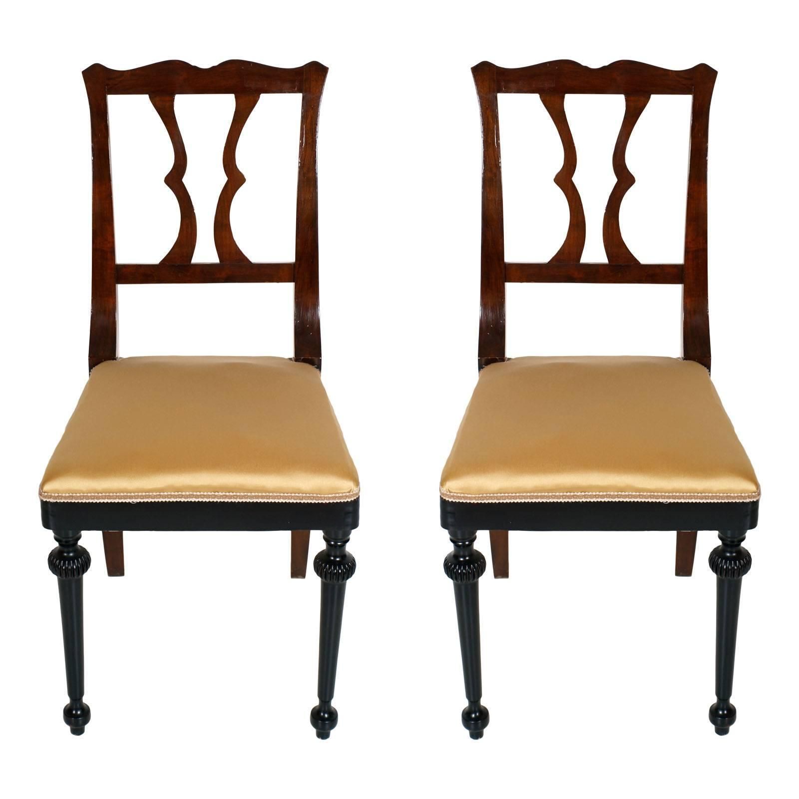 Pair Of French Art Nouveau Side Chairs In Mahogany Wax Polished