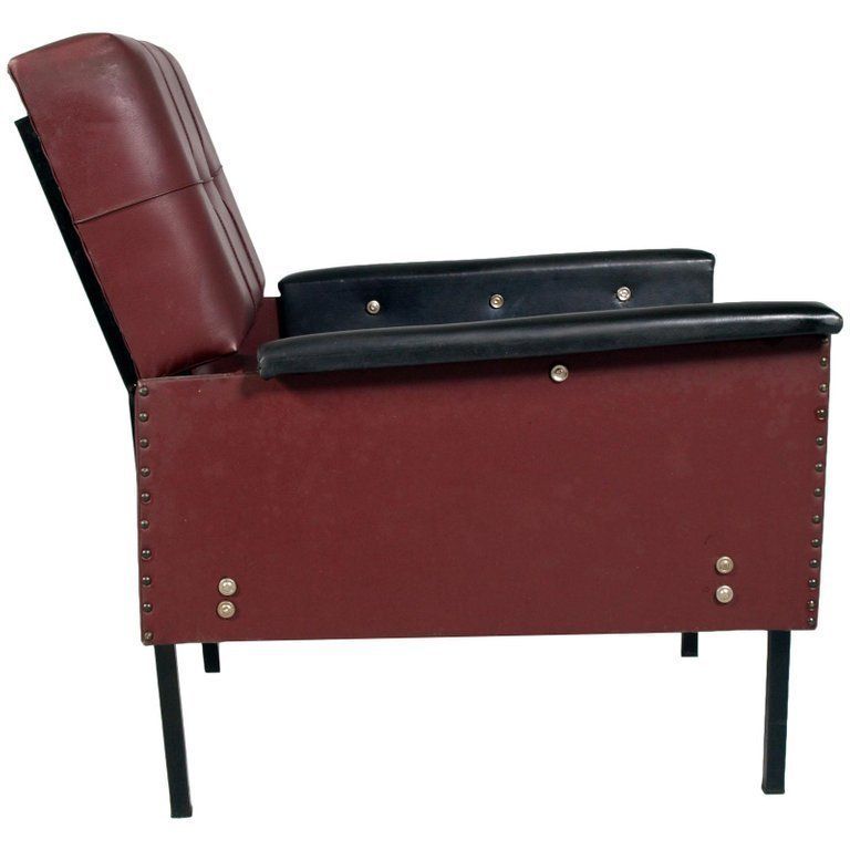 Italy 1960s Cubist Armchairs & Sofa, Iron Legs, Faux Leather Quilted Upholstery photo Furniture