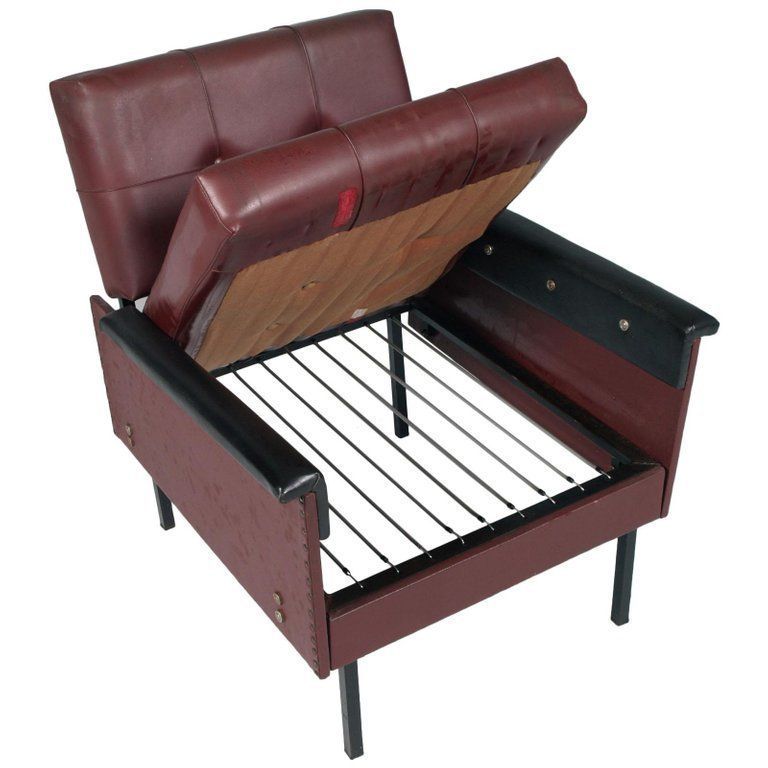 Italy 1960s Cubist Armchairs & Sofa, Iron Legs, Faux Leather Quilted Upholstery photo buy