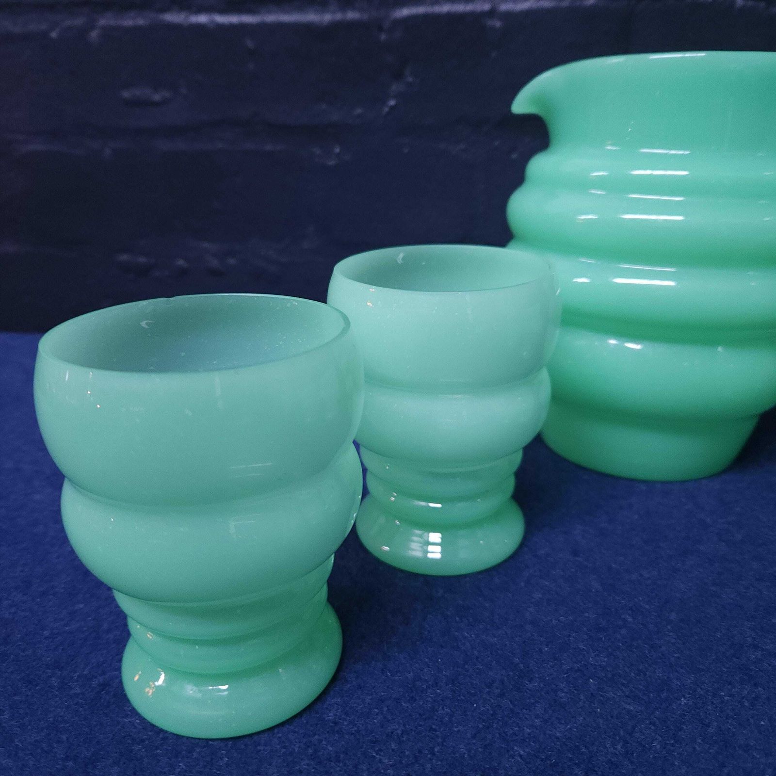 Jadeite Opaline Uranium Glass Lemonade Set, Jug And 4 Glasses photo for sale