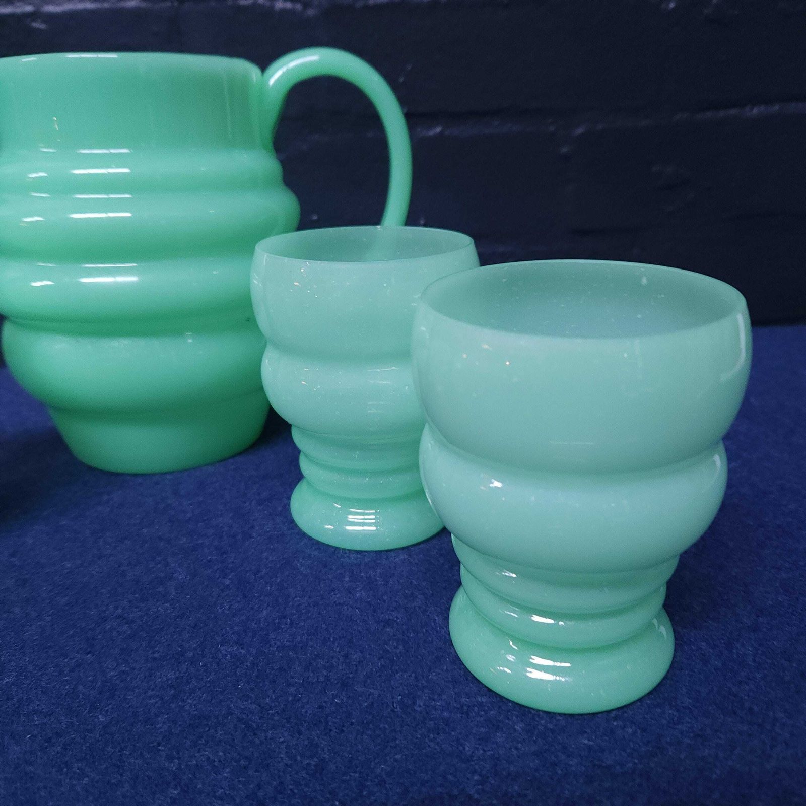 Jadeite Opaline Uranium Glass Lemonade Set, Jug And 4 Glasses photo Home Decor