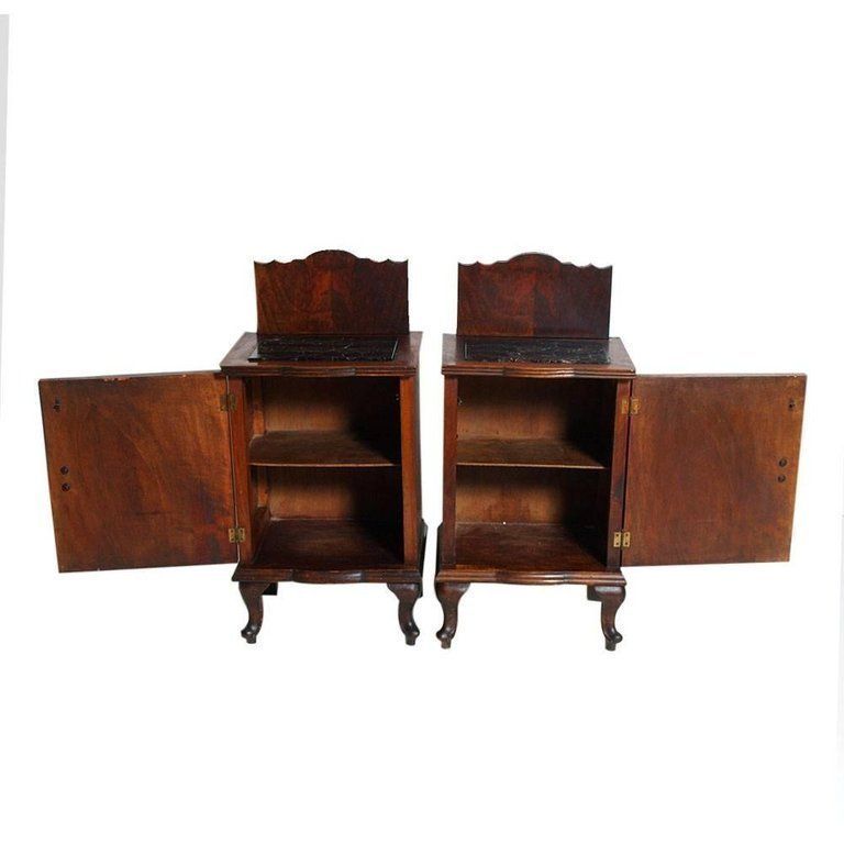 Early 19th Century Art Deco Pair Of Nightstands In Walnut With Black Marble Top photo 5208.0