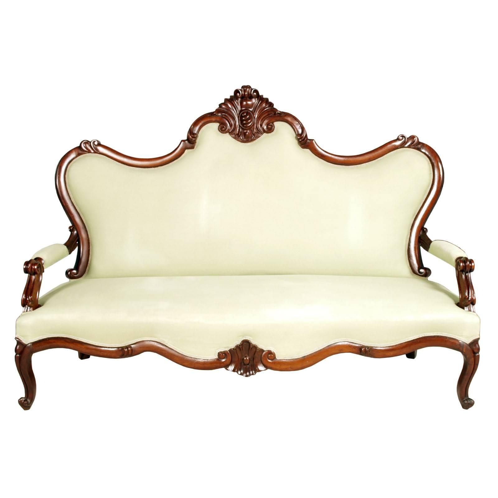1800s Venetian Sofa Valentino Besarel Attributable, Hand Carved Walnut