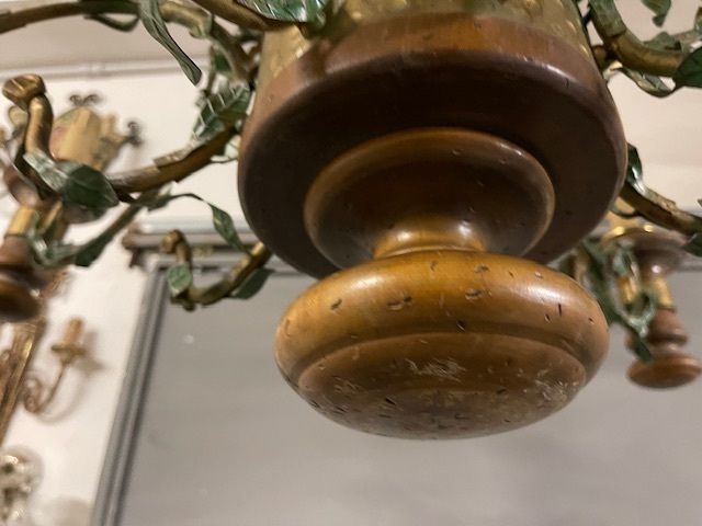 Large Wooden Tole Rustic Chandelier photo vintage