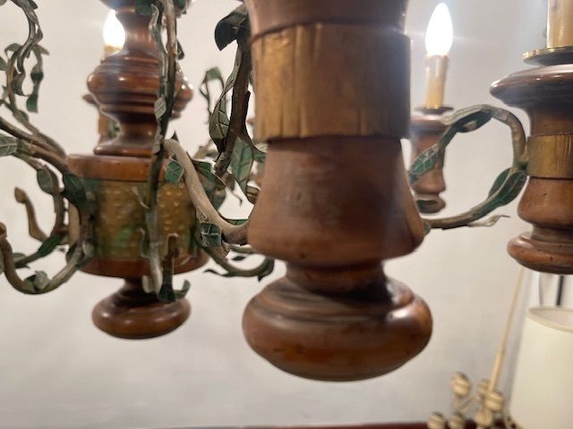 photo for sale Large Wooden Tole Rustic Chandelier