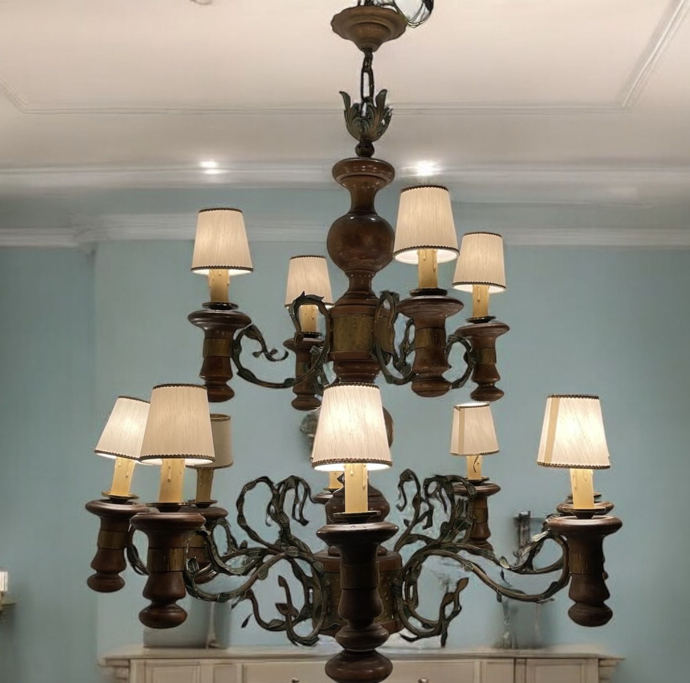 Large Wooden Tole Rustic Chandelier