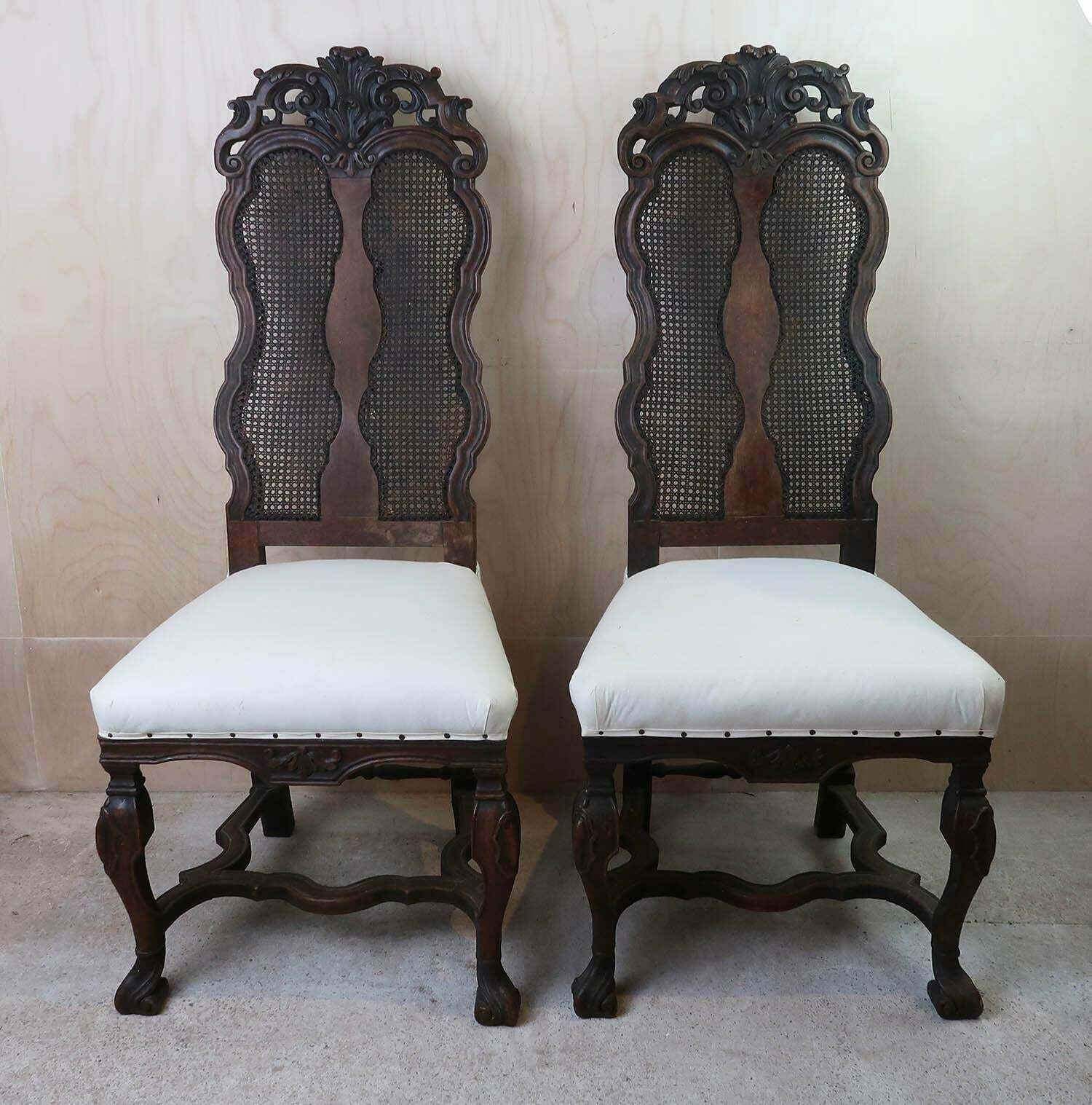 Pair Of Antique Baroque Style Dutch Carved Walnut And Bergère Side Chairs. photo furniture