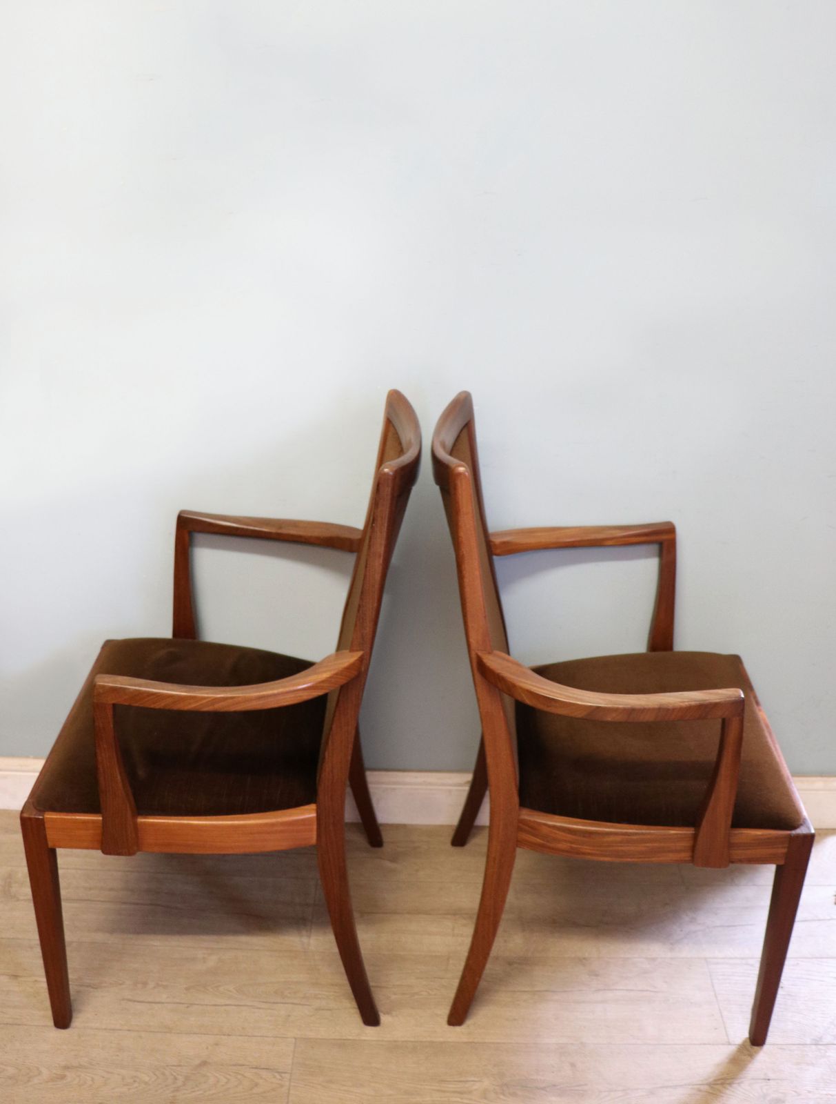 495.0 A Lovely Set Of Four Mid Century G Plan Carver Or Armchairs From A Design By Lesley Dandy. photo