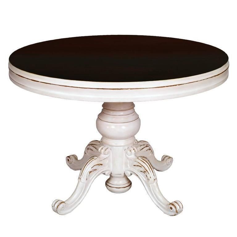 19th Century Set Baroque Round Table Extendable Six Chairs, White Painted photo furniture