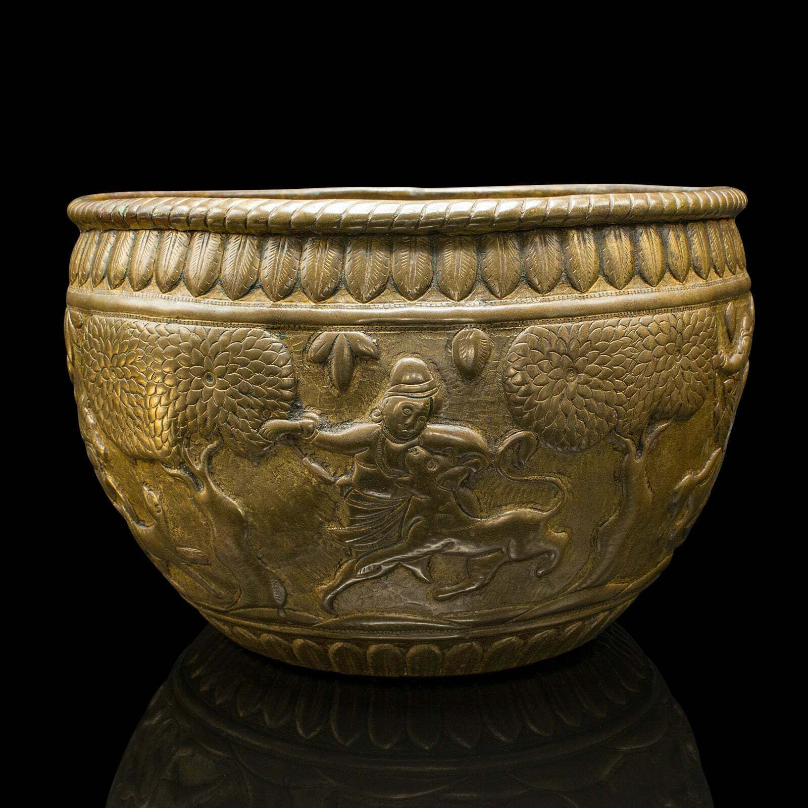 Antique Offering Bowl, Planter, South East Asian, Brass, Jardiniere, Victorian photo for sale
