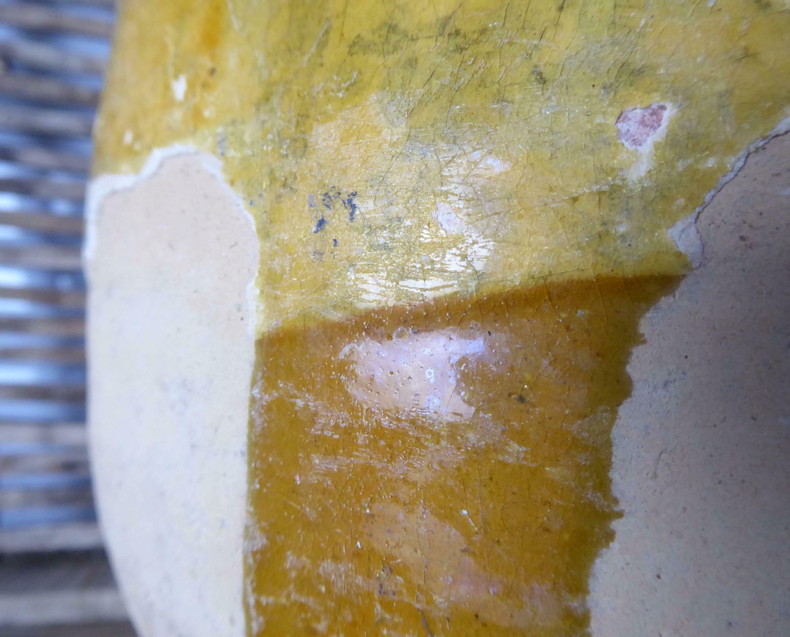 Large Antique French Yellow Confit Pot, Yellow Glazed Earthenware Vase, Farmhouse Décor, Kitchen Crock photo vinterior