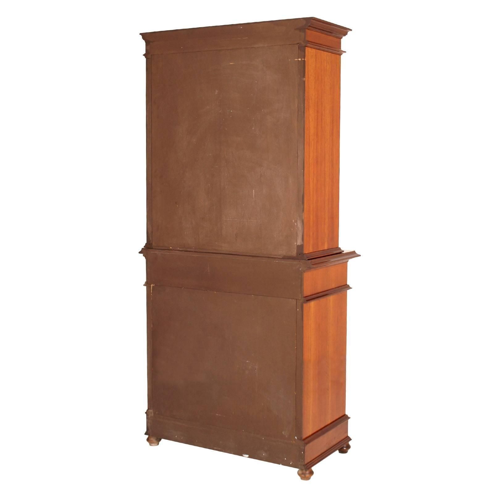 Italian Midcentury 1930s Bookcase Walnut Veneer With Two Drawers, Wax Polished photo vinterior