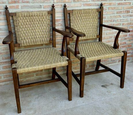 20th Spanish Walnut Armchairs With Backs And Caned Seats, 1940, Set Of 2 photo 3072.0