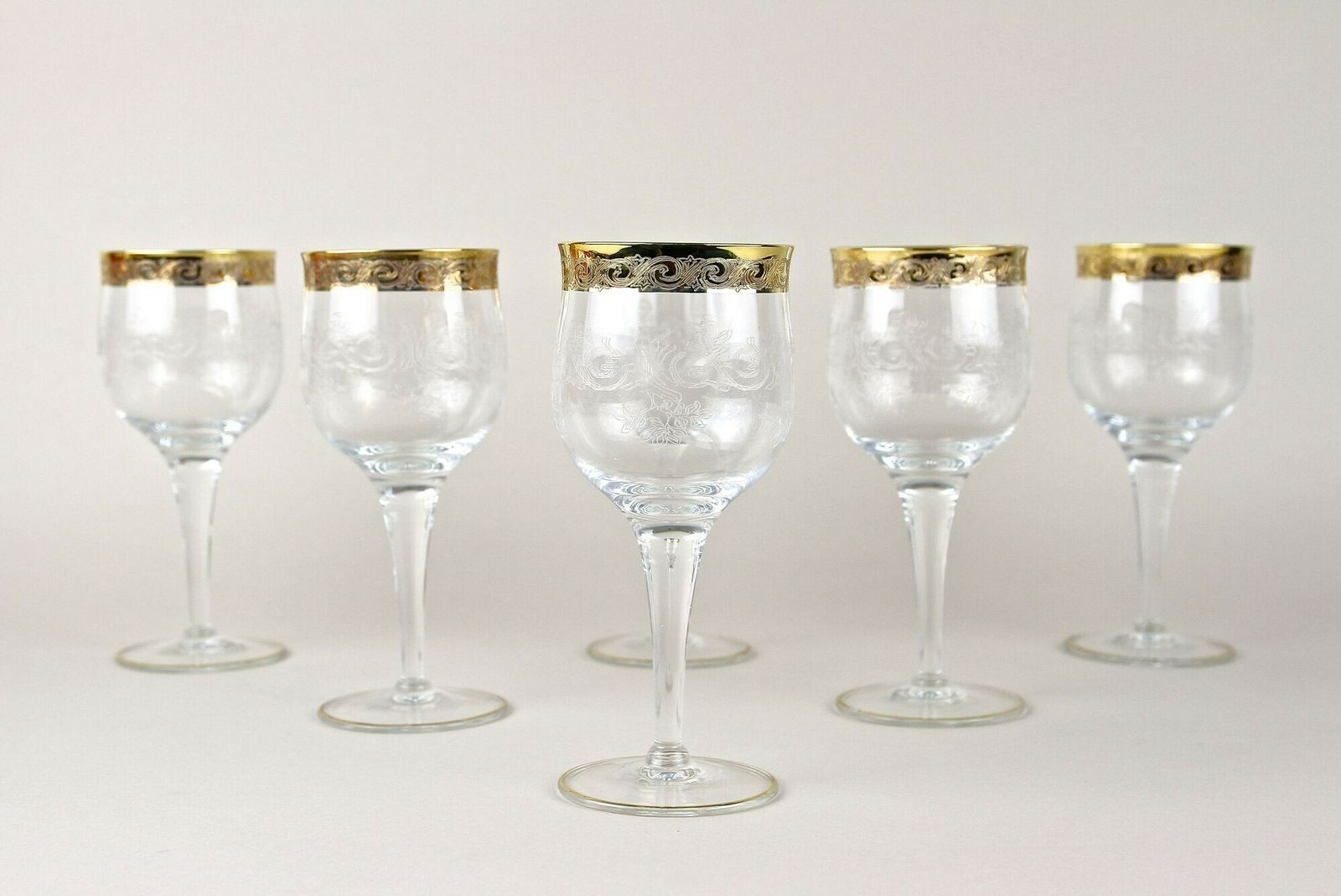 20th Century Murano Wine Glasses With Gold Rim, Set Of 6, Italy Ca. 1940 photo furniture