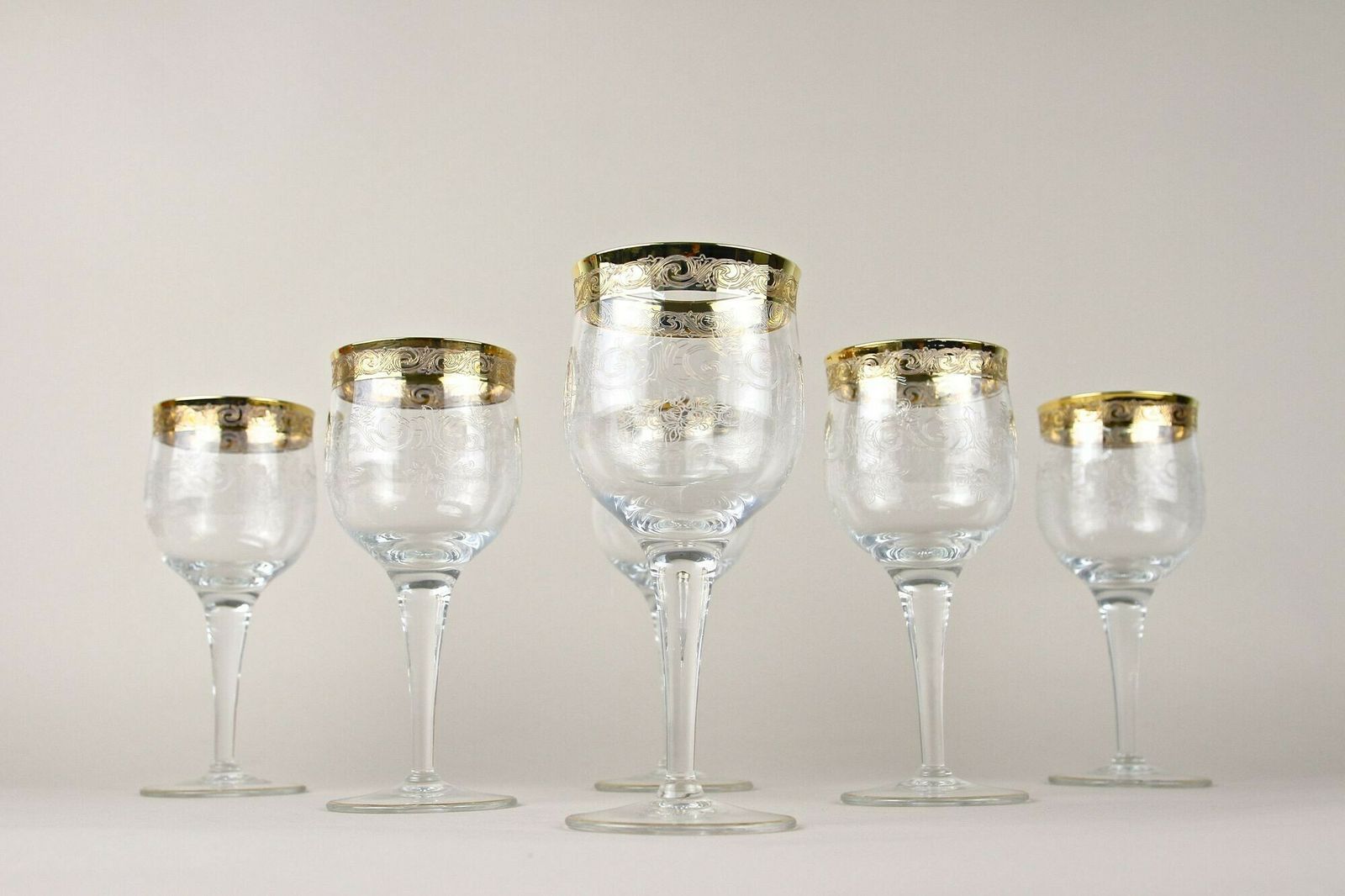 20th Century Murano Wine Glasses With Gold Rim, Set Of 6, Italy Ca. 1940 photo for sale