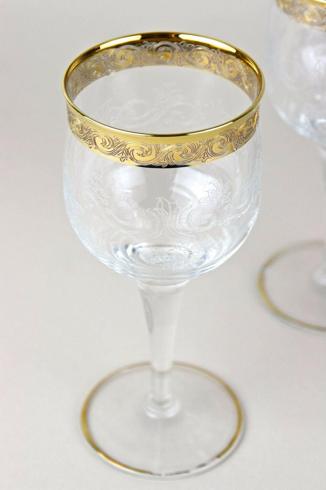photo for sale 20th Century Murano Wine Glasses With Gold Rim, Set Of 6, Italy Ca. 1940