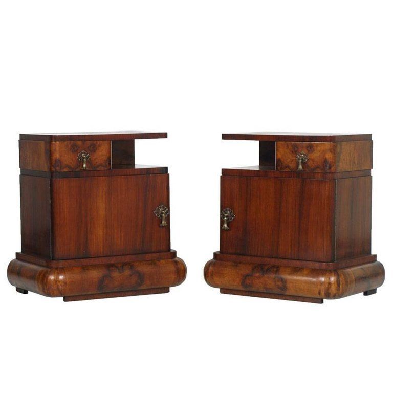 Sculptural Pair Of Art Deco Nightstands, Burl Walnut, Gaetano Borsani Attributed
