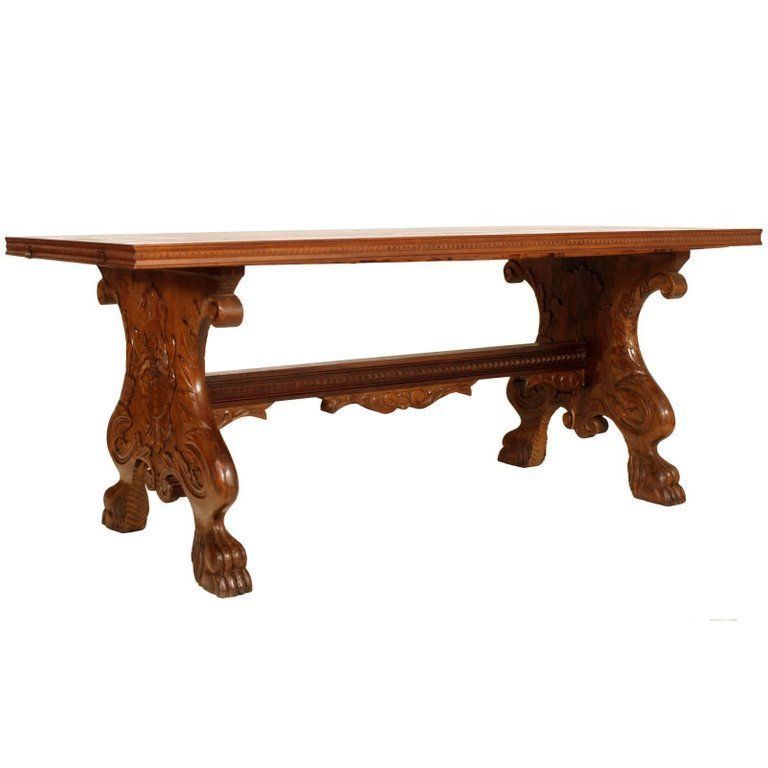 Early 20th Century Italian From Tuscany Hand Carved Extendable Walnut Table