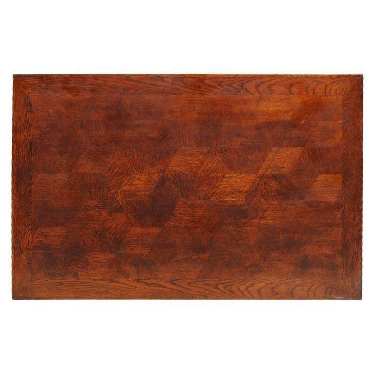 Early 20th Century Neoclassic Extendable Table Solid Oak With Checkered Oak Top photo vinterior