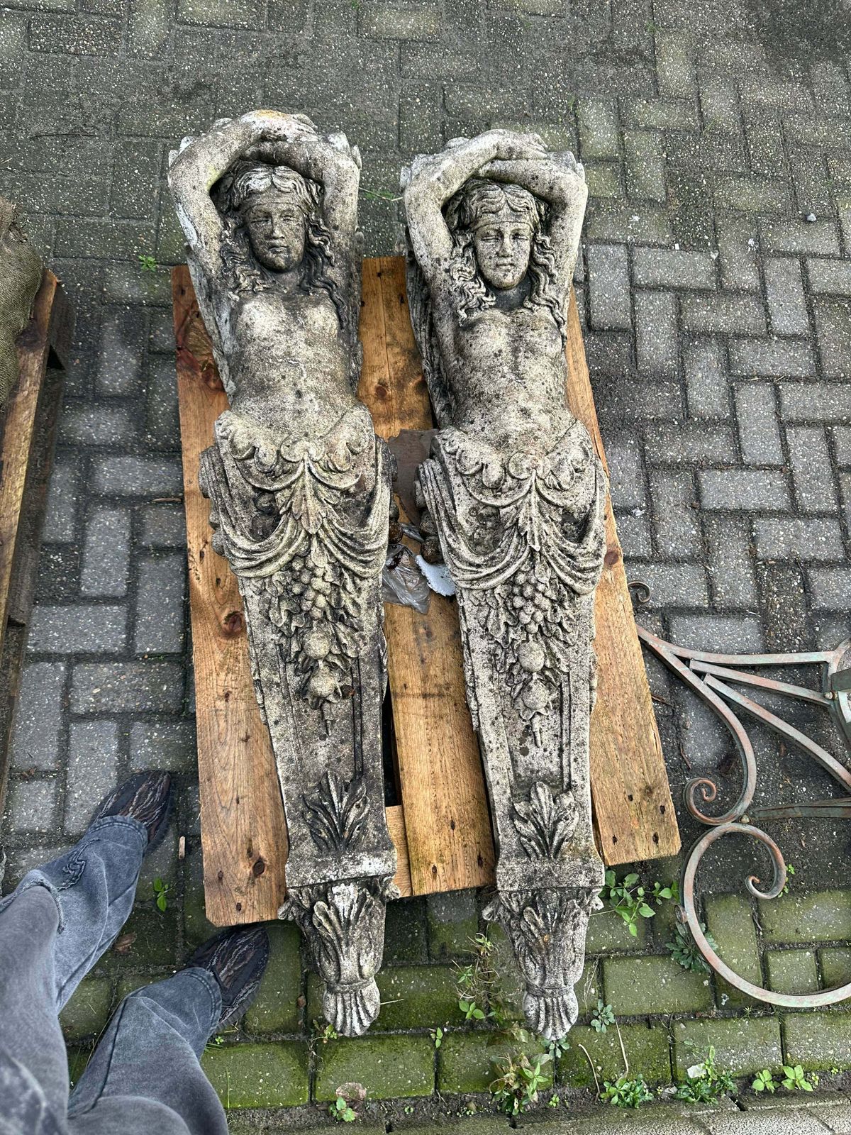 Matching Pair, French Decorative Stone Antique Columns photo furniture