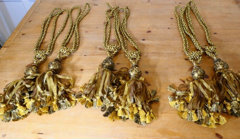 3 Beautiful Pairs Of Very Large Gold Silk Tassels photo furniture