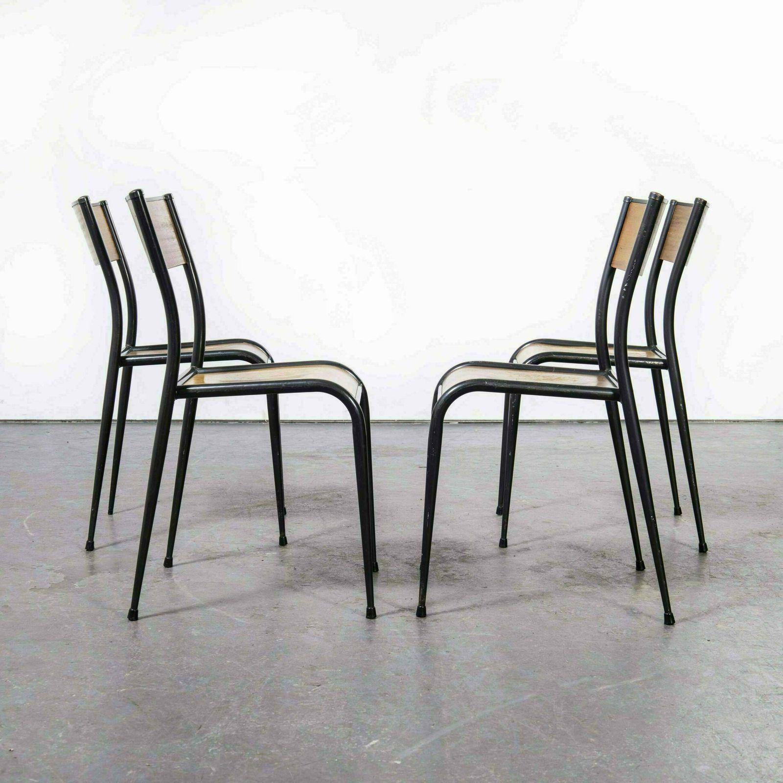 1950’s French Mullca Black Tapered Leg School Dining Chairs – Set Of Four photo Furniture
