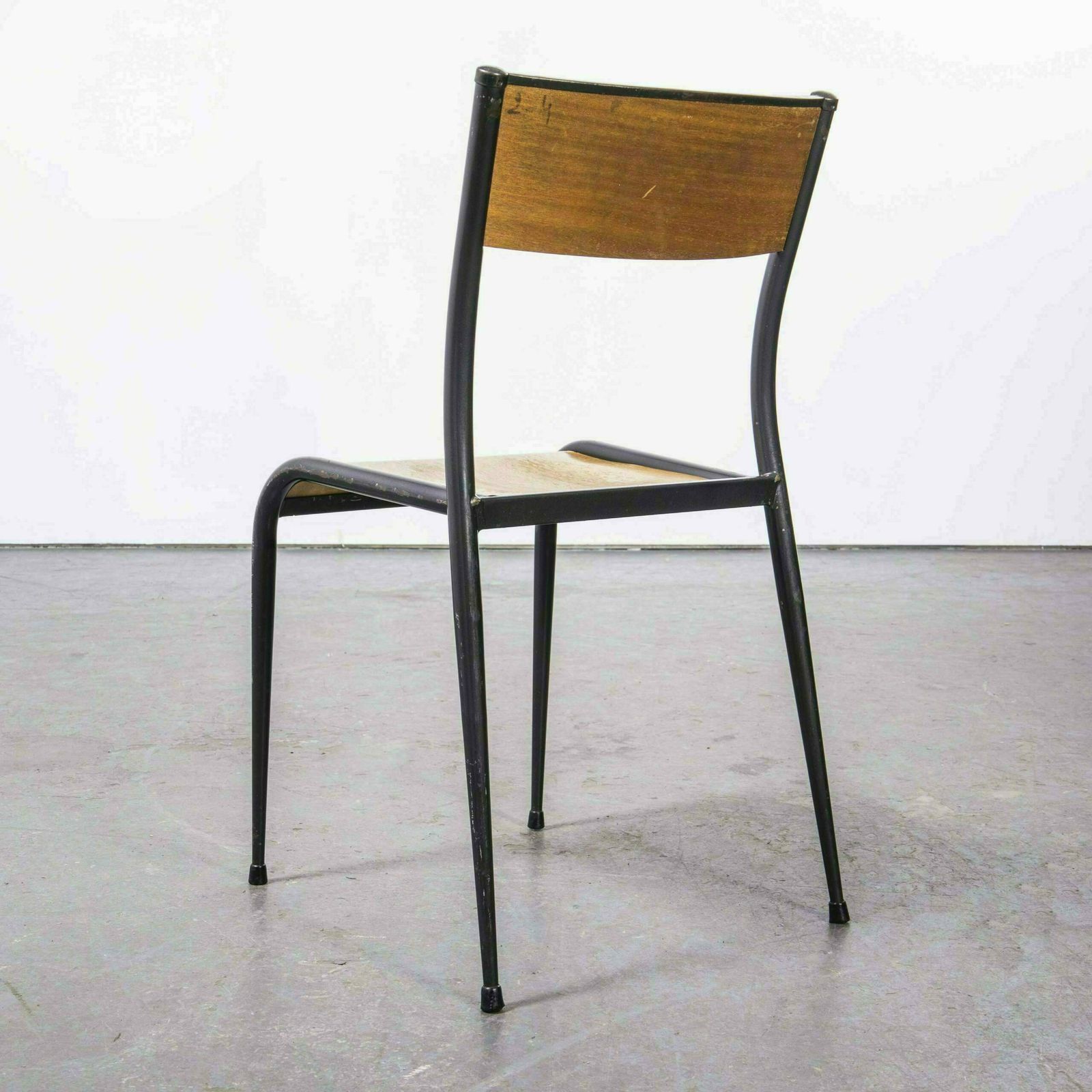 1950’s French Mullca Black Tapered Leg School Dining Chairs – Set Of Four photo vinterior