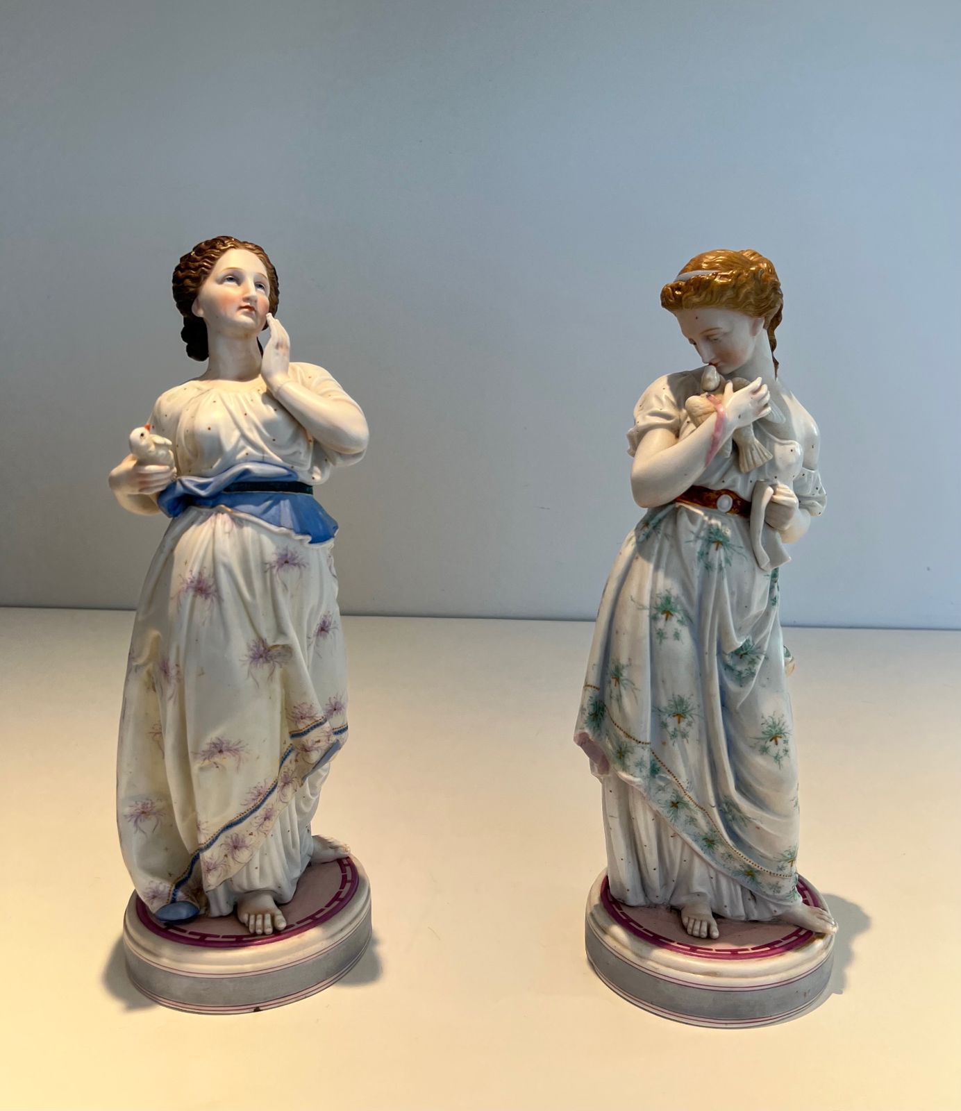 Pair Of Important Porcelain Subjects Representing Two Women With Birds