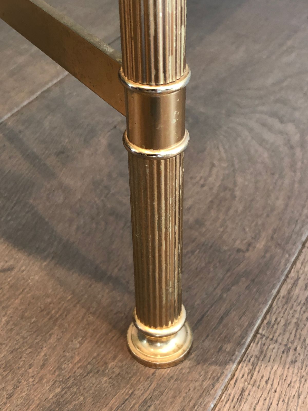 Furniture Neoclassical Style Coffee Table In Gold Metal With Blue Glass Top photo